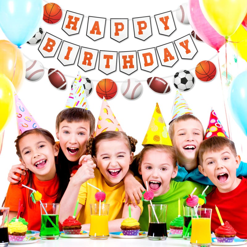 PEUTIER 3pcs Sports Birthday Banner - Happy Birthday Basketball Baseball Football Rugby Decorations for Photo Props Party Supplies - Image 5